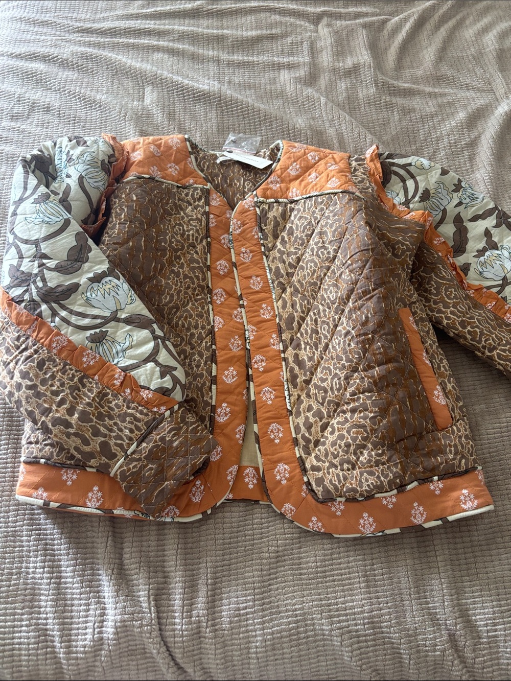 Anthropologie Quilted Mixed-Print Jacket in Brown & Orange